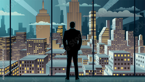 Businessman Watching City Night