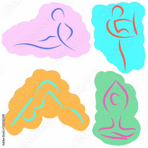 Image of a yoga posture. Line drawing of women's fitness concept, vector health illustration. Mindfulness fitness exercises. Woman yoga poses illustration. Line art of female posing. Elegant line art.
