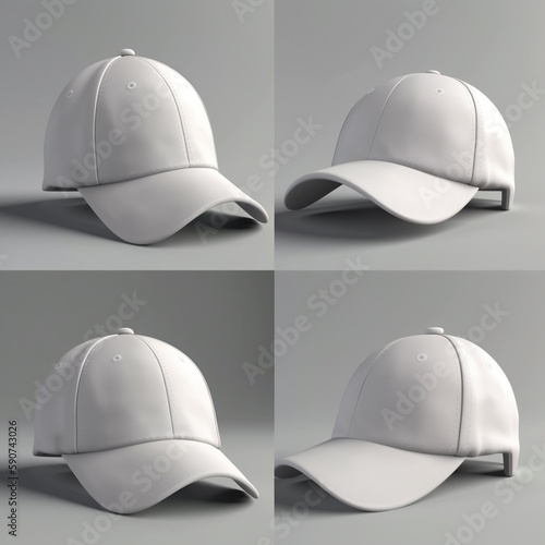 White baseball cap in four different angles views. Mock up