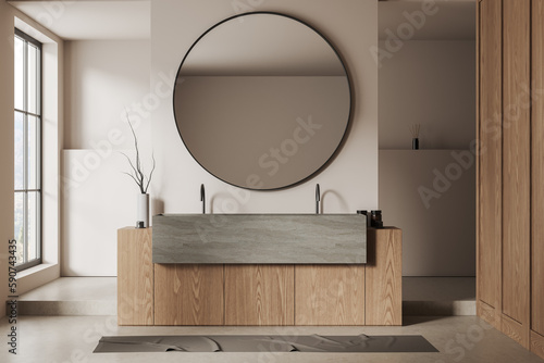 Tablou pe pânză White and wooden bathroom with double sink