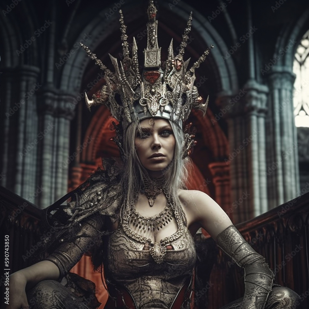 Junge Königin mit prachtvoller Krone - mit generativer KI Midjourney erstellt und mit Photoshop finalisiert