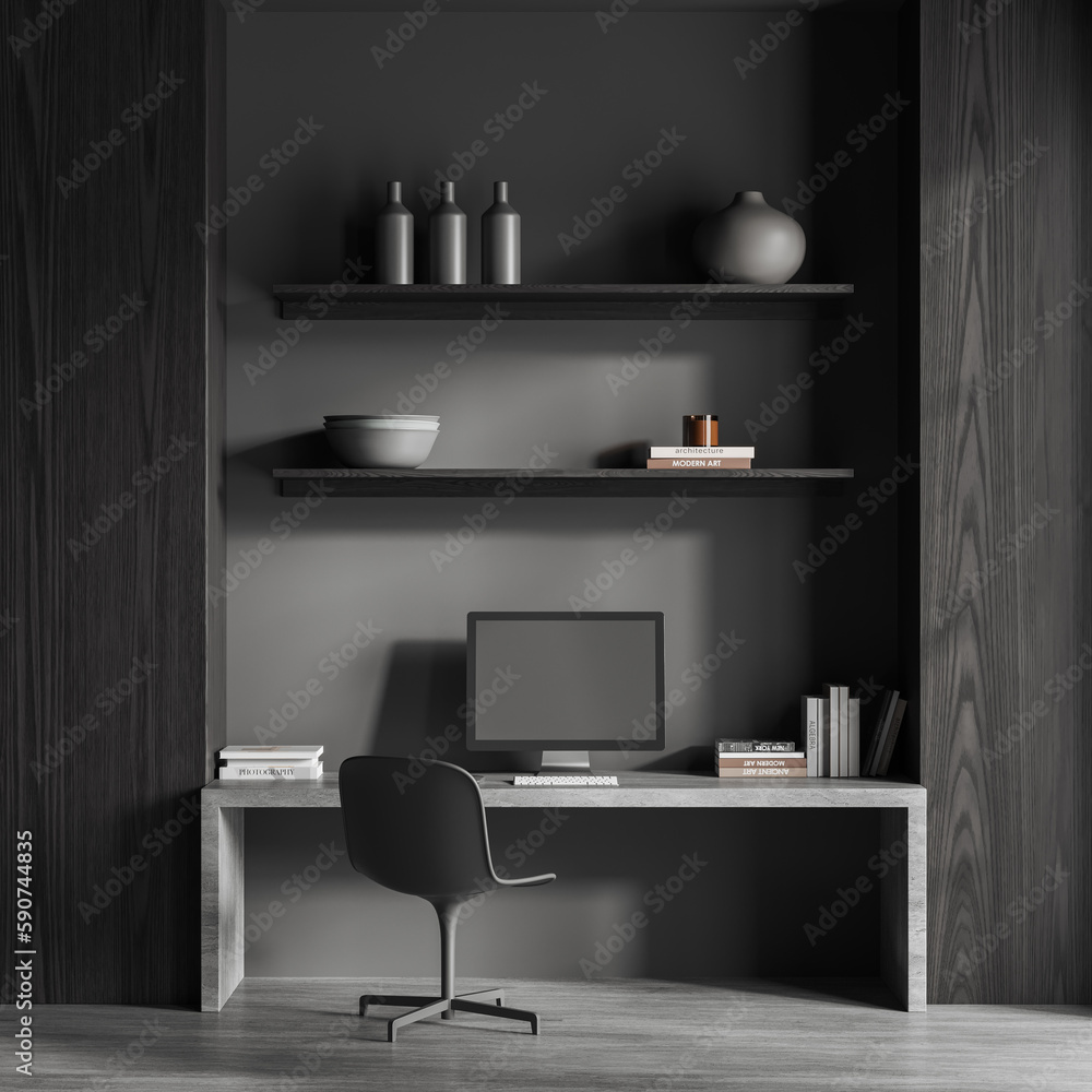 Gray and wooden home office interior Gray and wooden home office interior