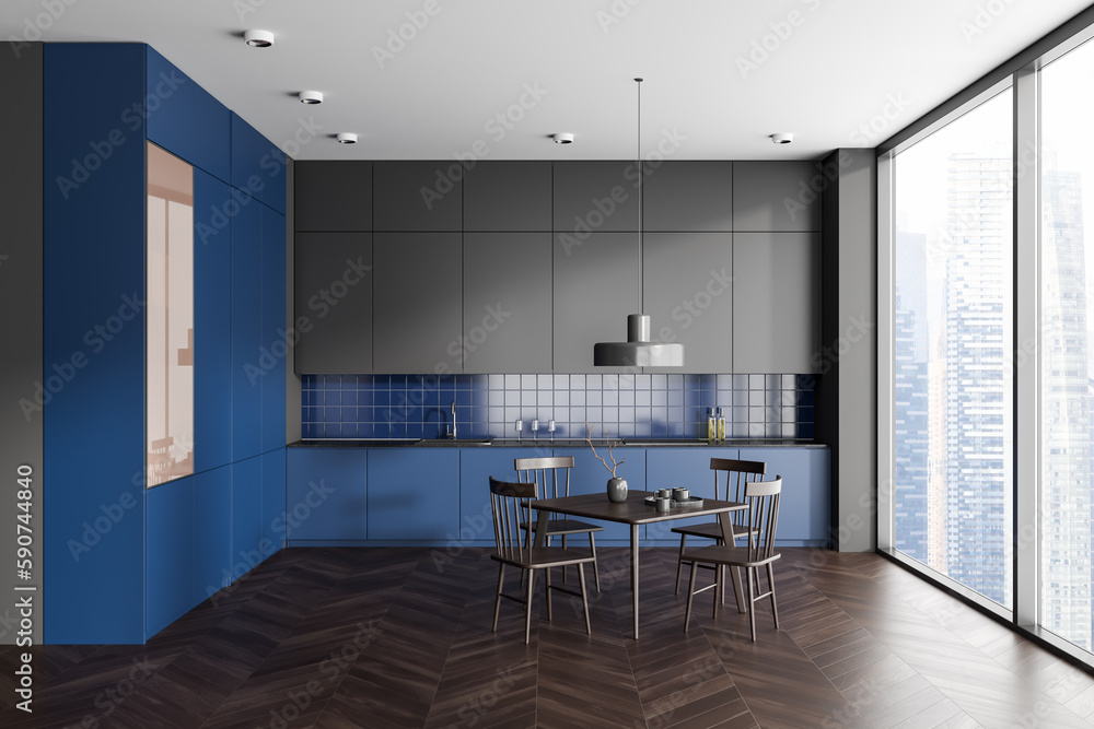 Fototapeta premium Blue and gray kitchen interior