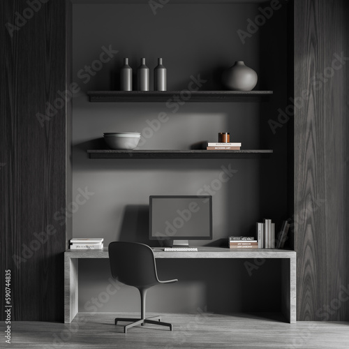 Gray and wooden home office interior © ImageFlow