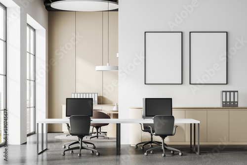 Photography Cozy office interior with coworking and conference place, window