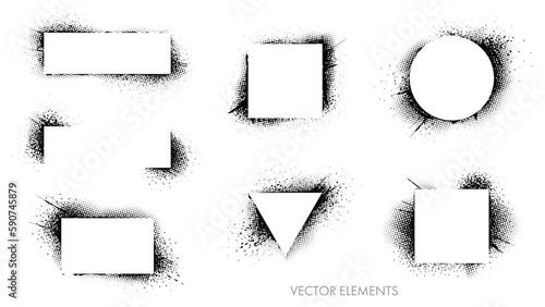 Set of Grunge Monochrome Graphic Elements. Abstract Trendy Shapes. Vector Frames.