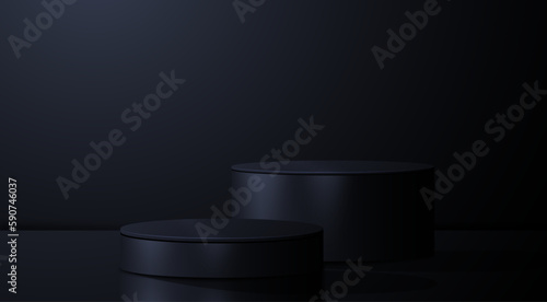 Realistic 3d cylinder pedestal podium. Abstract vector rendering geometric forms. Pastel minimal scene. Stage for showcase, Product display