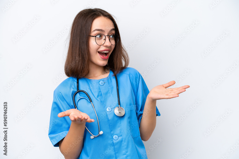 Young nurse Ukrainian woman isolated on white background with surprise facial expression Young nurse Ukrainian woman isolated on white background with surprise facial expression