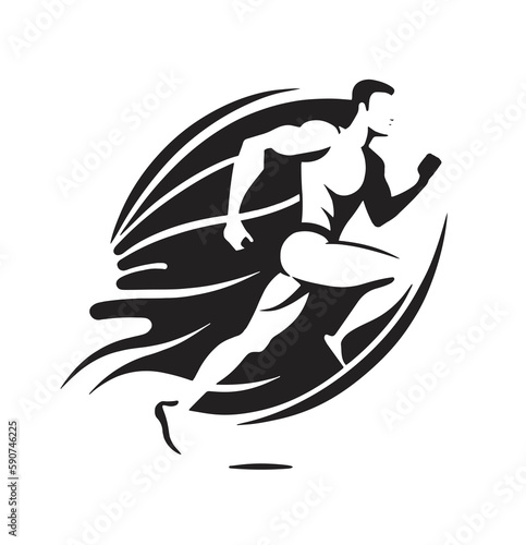 Transparent silhouette of a Running person black silhouette tattoo abstract art on white background. running young player on white background