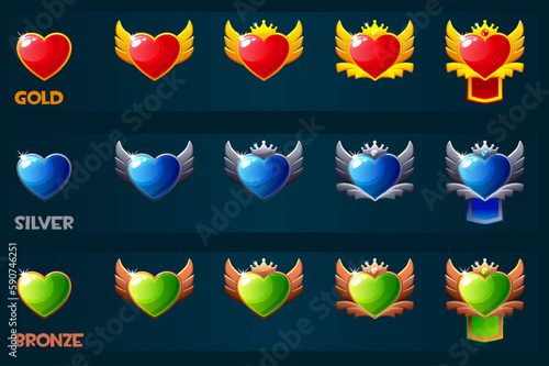Wallpaper Mural Rank badges. Level up icons with Heart, ranking awards Torontodigital.ca