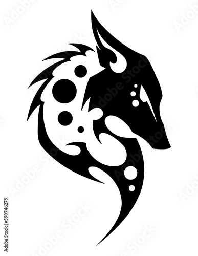 Hand-Painted Monochrome Fox Tattoo with Floral Foliage and Cute Ornate Design, Perfect for Decorative Backgrounds and Style