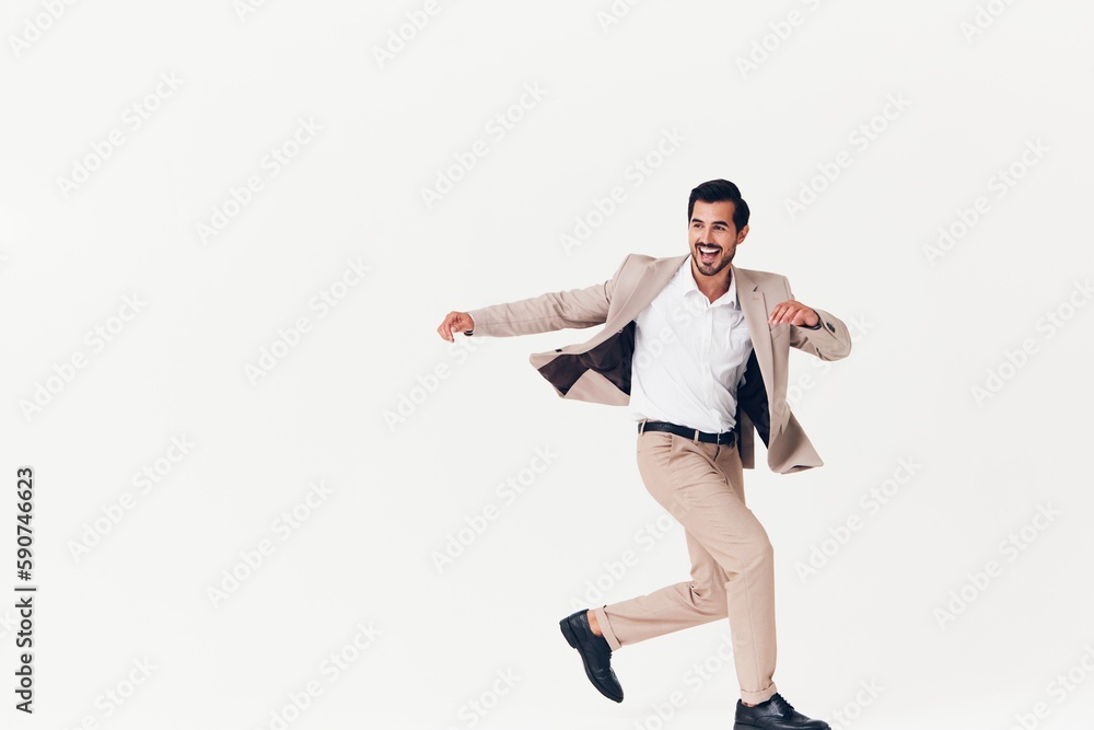 man smiling beige business winner happy white running suit businessman victory man smiling beige business winner happy white running suit businessman victory