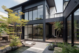Beautiful japanese modern house with a garden, generative AI