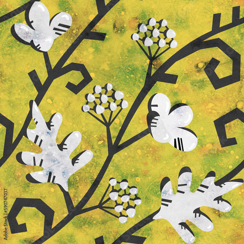 Seamless background with floral ornament. Grunge retro background for package design, wrapper, background and postcard. Seamless pattern with flowers on a watercolor background.