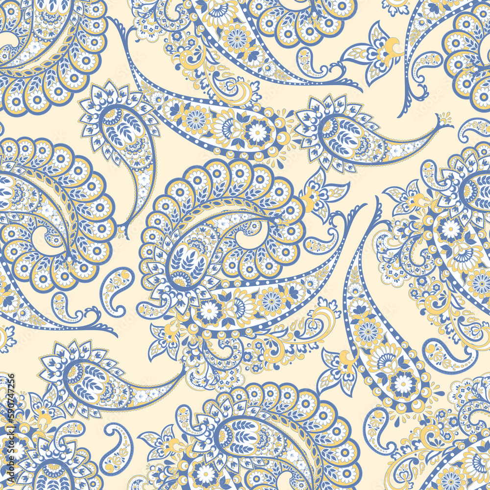 Paisley Floral oriental ethnic Pattern. Seamless Vector Ornament. Damask fabric patterns.