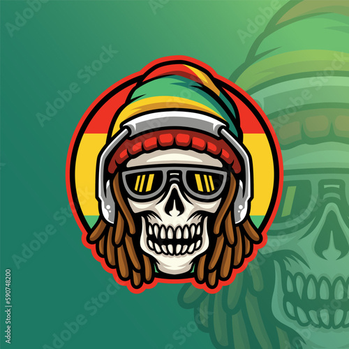 Mascot of Skull Reggae that is suitable for e-sport gaming logo template