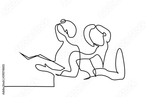 two women people study office meeting work line art
