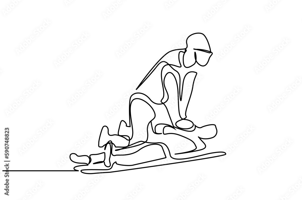 healthcare worker doing CPR patient accident lifestyle line art