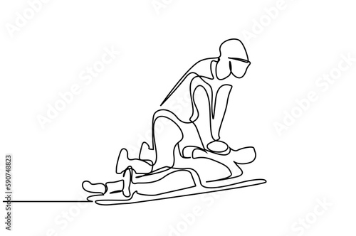 healthcare worker doing CPR patient accident lifestyle line art