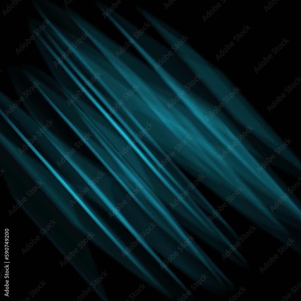 Fototapeta premium blue swirl smooth wave, wavy lines on black dark background 