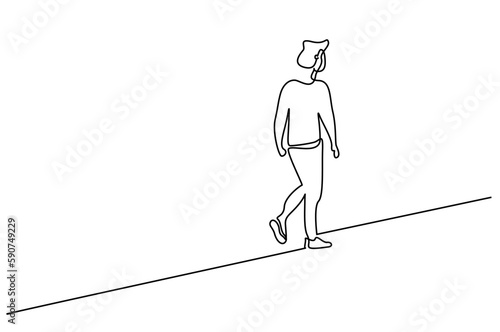 young handsome man walking down the street full length body line art