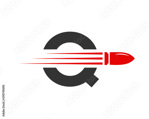 Letter Q Shooting Bullet Logo With Concept Weapon For Safety and Protection Symbol