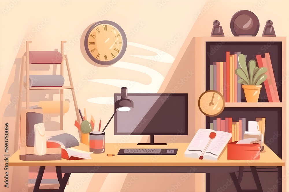 Fototapeta premium Workplace of freelancer working from home office, remotely and distant. Generative AI