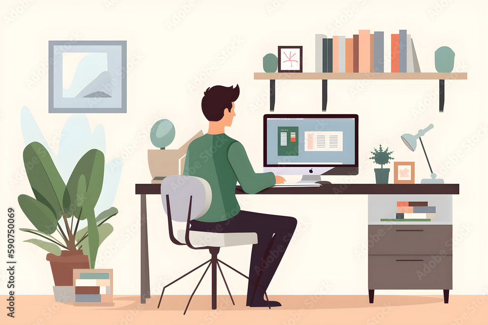 Workplace of freelancer working from home office, remotely and distant. Employee using laptop and computer for project. Generative AI Workplace of freelancer working from home office, remotely and distant. Employee using laptop and computer for project. Generative AI