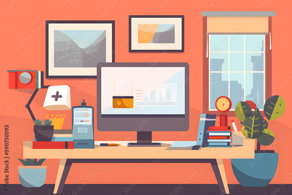 Workplace of freelancer working from home office, remotely and distant. Generative AI Workplace of freelancer working from home office, remotely and distant. Generative AI