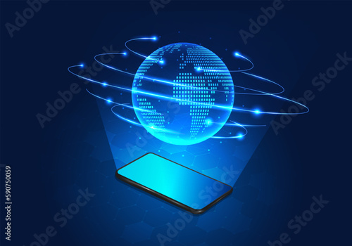 Smartphone technology showing globe Mobile media is a technology that is widely used all over the world as a means of helping businesses to communicate from anywhere using a network management