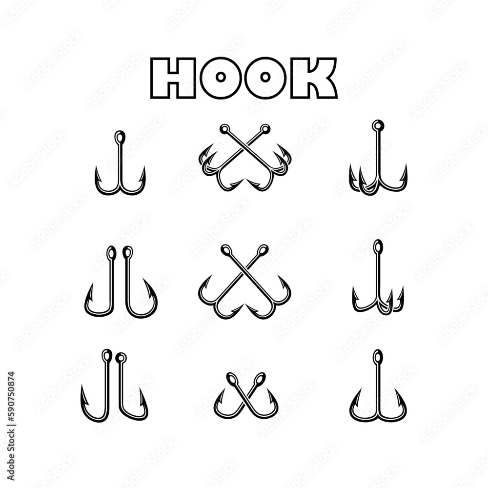 Fishing hook icon set black color isolated on white background