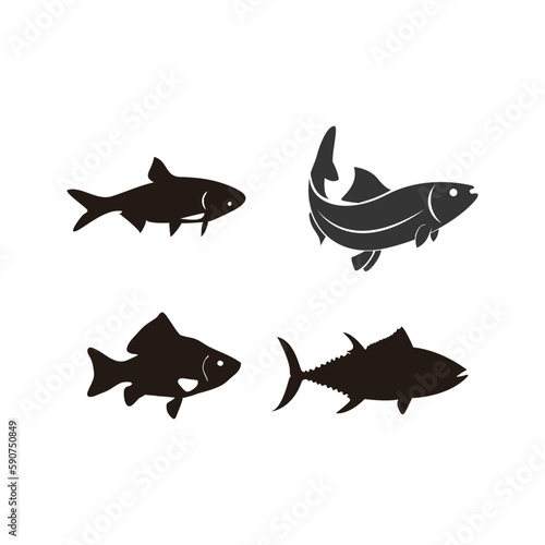 Set of salmon silhouettes in vector fish line art style with hand drawn Tattoo fish on white background Black and white vector fish on white background.Salmon fish sketch for coloring book.