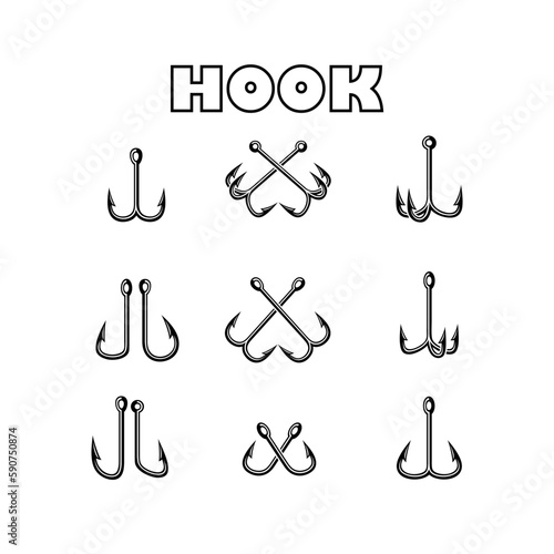 Fishing hook icon set black color isolated on white background