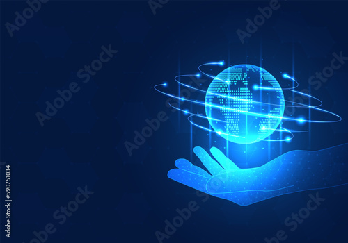 Businessman hand holding the globe Referred to businessmen who bring technology to help manage the management of the company. Let the company grow and expand its business overseas to increase sales.