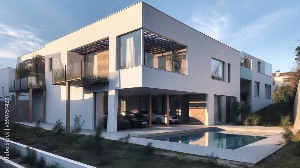 Luxury residential development with pool, generative ai