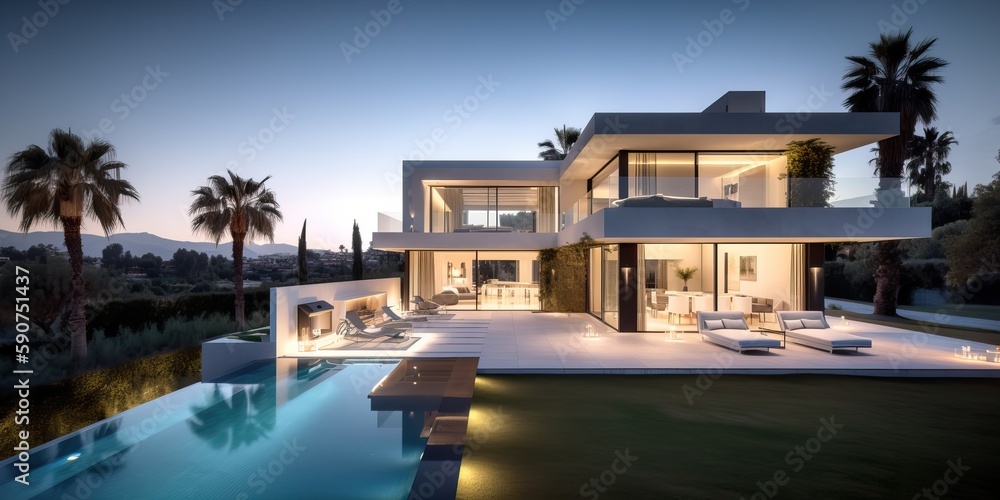 Luxury stone classic updated villa with swimming pool and garden, generative ai - obrazy, fototapety, plakaty 