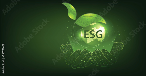 Environmental Social and Governance (ESG) concept.The company development of a nature conservation strategy and Solving environmental, social and management problems with figure icons.