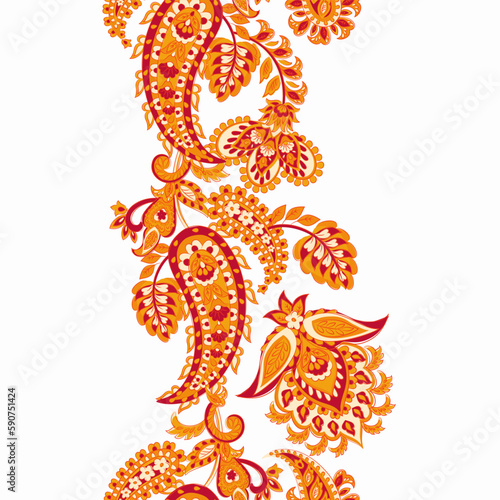 isolated seamless line of floral paisley ornament. Vector border for your design