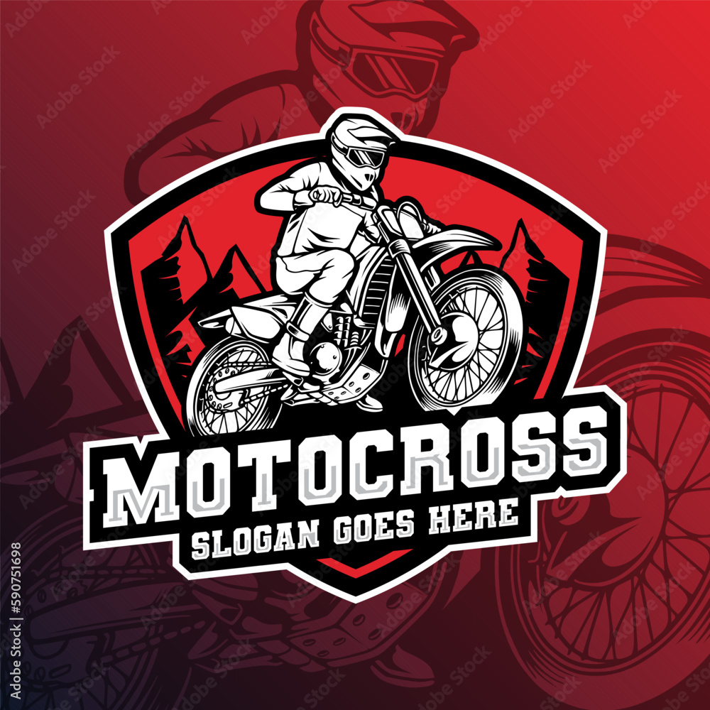 Mascot of motocross jumping that is suitable for e-sport gaming logo template Mascot of motocross jumping that is suitable for e-sport gaming logo template