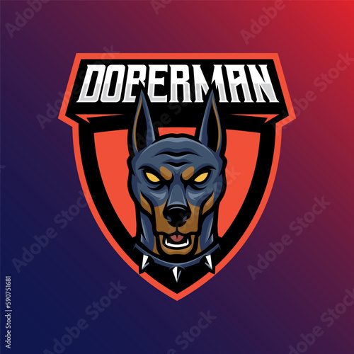 Mascot of doberman animal that is suitable for e-sport gaming logo template