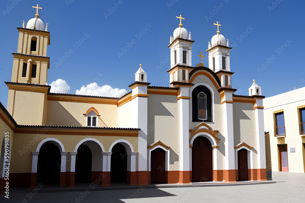 exterior facade of a catholic church in the centre of Toluca city in State of Mexico
