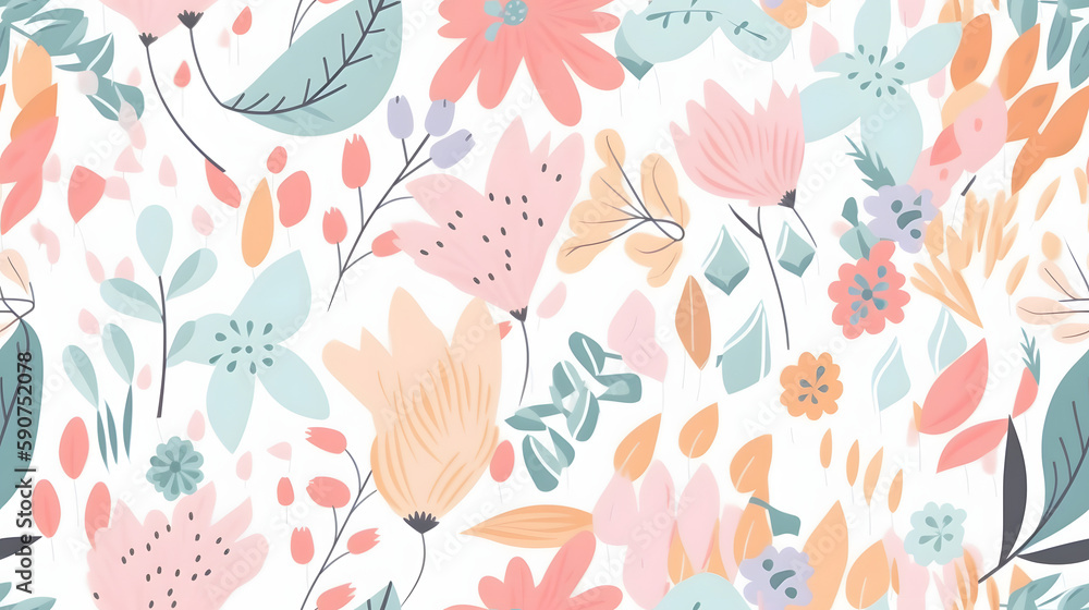 Soft cartoon drawing flowers with pastel colors on white background Soft cartoon drawing flowers with pastel colors on white background
