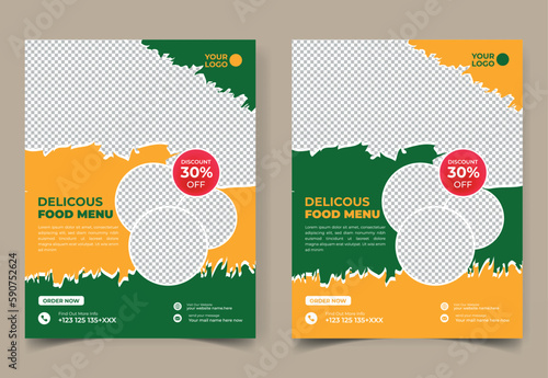 Fast Food Flyer Design Template cooking, cafe and restaurant menu, food ordering, junk food. Vector illustration for banner, poster, flyer, cover, menu, brochure