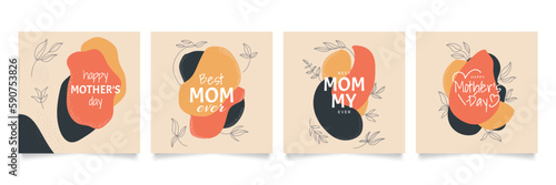 Happy Mother's Day Typography for Greeting Card or Poster Design with Flower Illustration