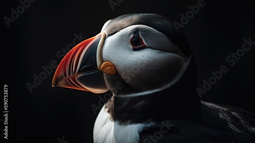 Atlantic puffin bird closeup. Generative AI