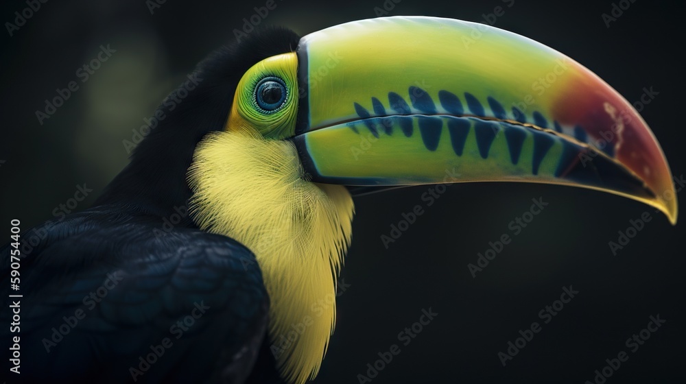 Keel-billed Toucan portrait in nature. Generative AI Keel-billed Toucan portrait in nature. Generative AI