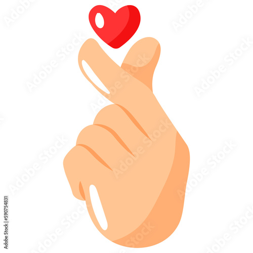 Illustration of korean finger heart, love hand sign with doodle style photo