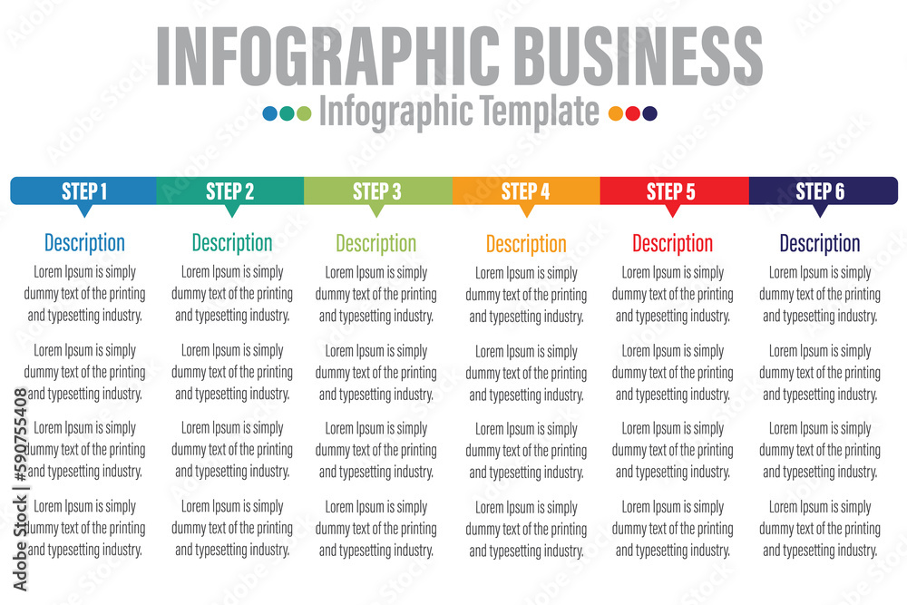 6 Steps, Six 6 option Colorful Chart Infograph Steps Template With Numbers