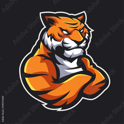 Fototapeta Naklejka Na Ścianę i Meble -  Tiger mascot sport logo design. Tiger animal mascot head vector illustration logo