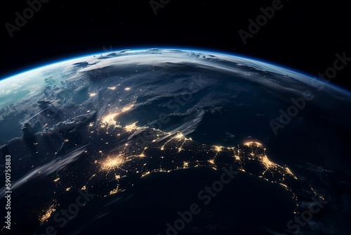 Global World on Black Background with Copy Space